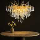 31.5 Inch Modern Crystal Chandeliers,10-Light Gold Tree Branch Chandelier Hanging Light Fixtures,Raindrop Chandeliers for Dining Room,Living Room