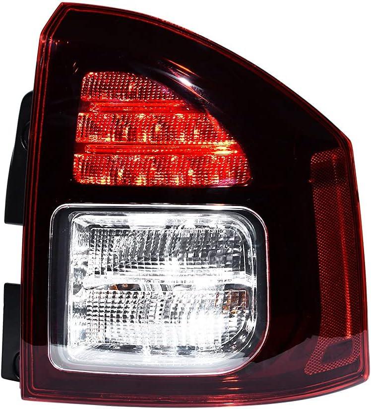 AMOPA amopacorp Right Passenger Side Rear Brake Stop Tail Light Compatible with 2014-2017 Jeep Compass Facelift Clear Red Lens Halogen Bulb