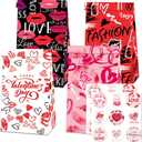 mdgfge Valentine's Day Paper Bags Heart Love Candy Paper Bags Party Favor with Tag Sticker Decals Red Black Candy Treat Present Wrapping Bags for Wedding Party Decor Supplies (12Pcs)