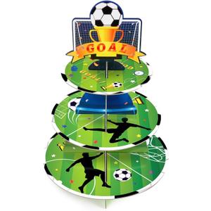 WERNNSAI 3 Tier Soccer Cupcake Stand - Soccer Birthday Party Decorations for Boys Kids Sport Party Supplies Soccer Ball Cupcake Holder Dessert Tower for Birthday Soccer Theme Party BabyShower Supplies