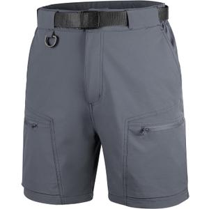 FREE SOLDIER Men's Cargo Hiking Shorts with Belt Lightweight Quick Dry Tactical Shorts with Pockets for Casual Work Golf (34W x 8L, Gray Blue)
