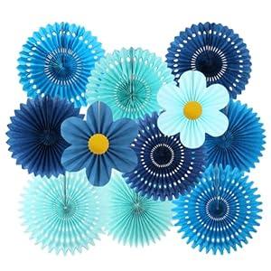 zilue Paper Fans Party Decorations Paper Flowers Decorations for Wall Classroom Floral Backdrop Baby Shower Birthday Party Flower Wall Decor Pack of 11 Blue
