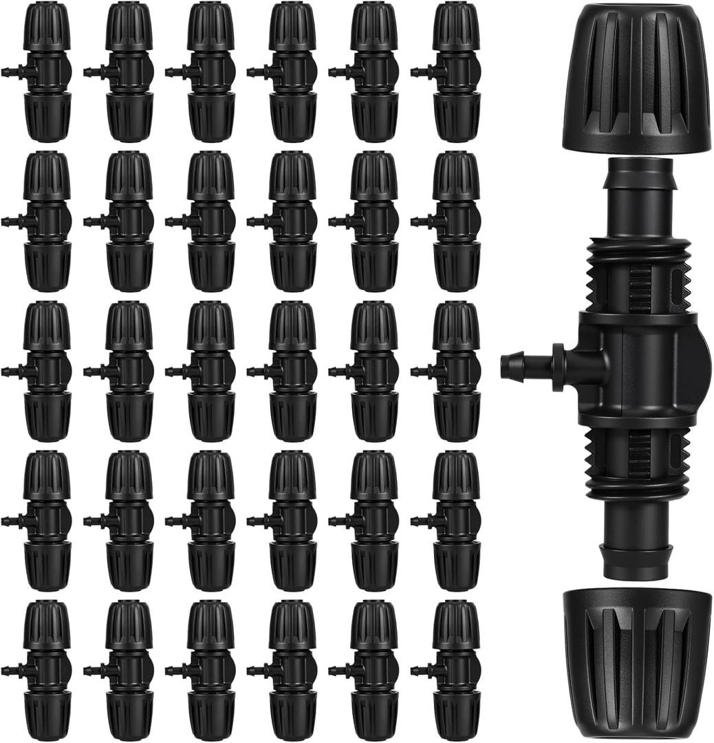 30pcs Drip Irrigation Fittings 1/2 to 1/4 drip irrigation connectors for (1/2'' ID x 0.60''-0.63'' OD) Anti-Drop Barbed Connectors Locked Barbed Tee Connector drips line connector