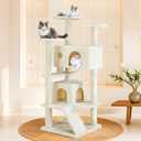 Sweetcrispy 54 Inch Cat Tree Tower, Multi-Level Tower with Cat Scratching Post, Indoor Cat Condo with Climbing Ladder, Plush Toy, Play House for Cat, Beige