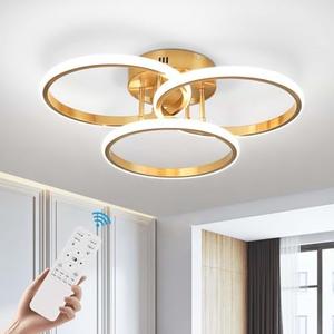 Modern Ceiling Light Fixture, 3 Rings Dimmable Flush Mount Ceiling Light with Remote Control, Gold Close to Ceiling Lighting Fixtures for Bedroom Living Room Dining Room Kitchen Ceiling Lamp