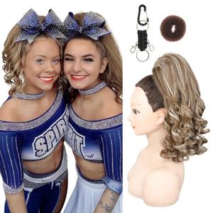 SEIKEA Cheer Ponytail Hair Piece, 14" Curly Cheerleader Hairpiece Ponytail Extension for Cheerleader Competition, Dance White Blonde with Ash Brown Highlights