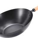 NEWBULIG 13.5" Carbon Steel Wok Pan, Pre-Seasoned Flat Bottom Wok for Stir Fry, BBQ, Grill & Camping, Compatible with Induction, Electric, Gas and Open Fire, Black