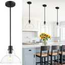AUTELO Black Pendant Lights Kitchen Island, 1-Light Pendant Lights in Black Finish with Clear Drum Glass, Modern Pendant Light Fixtures, Hanging Lamp for Kitchen Island H2512 CLBK