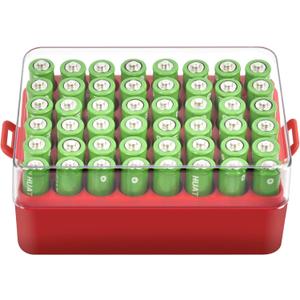 ALCYON Battery Organizer Storage Case, Battery Vault Box Container for 48pcs AA Batteries, Plastic Clear Protective Battery Holder for Travelling/Home/Office (Red, Large)