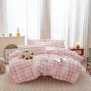 Rabbit Plush Kids Girls Pink White Comforter Sets Twin/Full - 3PC Faux Fur Bed Set Skin Friendly Soft Warm Velvet Flannel Fluffy Fuzzy BeddingComforter x 1 Pillowcases x 2