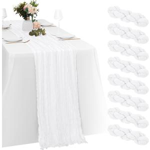 8 Pack White Cheesecloth Table Runners 20x120 Inch Gauze Table Runner Cheese Cloth 10FT White Table Runner Rustic Sheer Runner for Wedding Birthday Party Baby Shower Table Decor