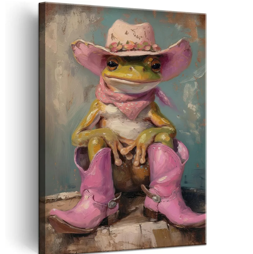 Funny Frog with Cowgirl Hat Boots Canvas Wall Art Eclectic Pink Preppy Frog Poster Print Trendy Cute Animal Wall Decor Pictures Funky Maximalist Girly Home Dorm Decoration 16x24in Funny Frog with Cowgirl Hat Boots Canvas Wall Art Eclectic Pink Preppy Frog Poster Print Trendy Cute Animal Wall Decor Pictures Funky Maximalist Girly Home Dorm Decoration 16x24in