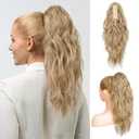 Flufymooz Ponytail Extension, 18Inch Claw Clip Ponytail Extension, Wavy Curly Claw Clip in Ponytail Hair Extensions, Natural Fake Ponytail Synthetic Hairpiece for Women (Golden Blonde with Highlight)