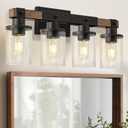 4-Light Bathroom Light Fixture, Farmhouse Vanity Lights for Bathroom with Glass Shade, Rustic Bathroom Light Fixtures, E26 Base F09BD05