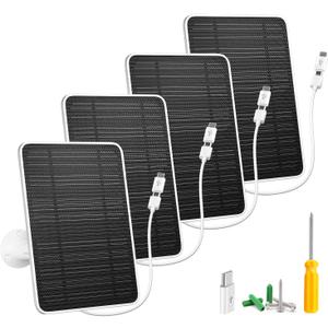 Solar Panel for Security Camera, 5W USB Solar Panel for DC 5V Security Camera, Micro USB & USB-C Port Solar Panel, IP65 Waterproof Solar Charger for Camera,360 Adjustable Mounting 13ft Cable, 4 Pack