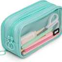ZIPIT Half & Half Pencil Case, 3 Compartment Zipper Pouch for School, Stationery Bag for Teen Girls Boys and Adults, Mint