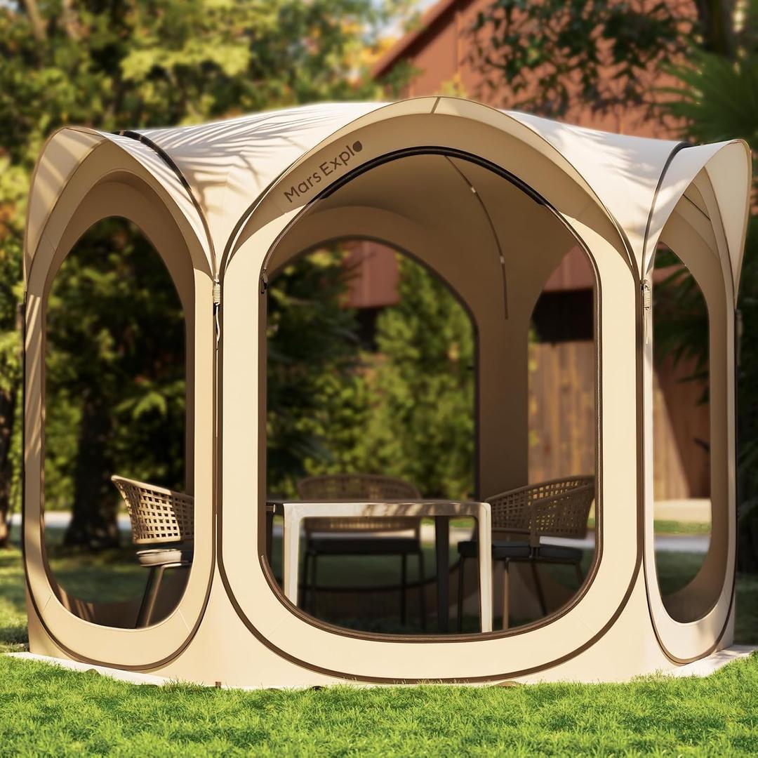 Screen Pop Up House Room Tent, Canopy Sun Shade Shelter for Camping, Patio, Backyard, Deck & Outdoor Activities, Portable Gazebo, Not Waterproof, 10'x10',Beige
