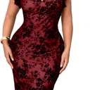 RWJ Plus Size Wedding Guest Dresses for Women 2026 Spring Summer V Neck Floral Bodycon Mesh Evening Cocktail Party Dress (XX-Large Plus, Burgundy Jacquard)