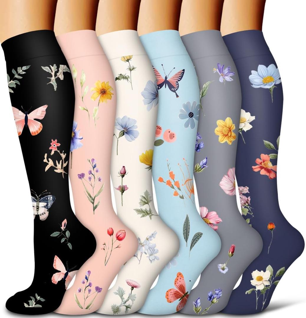COOLOVER Compression Socks for Women and Men - Best for Circulation, Running, Athletic, Recover, Nurse, Travel (Large-X-Large, 01 Black/Pink/White/Blue/Gray/Navy)
