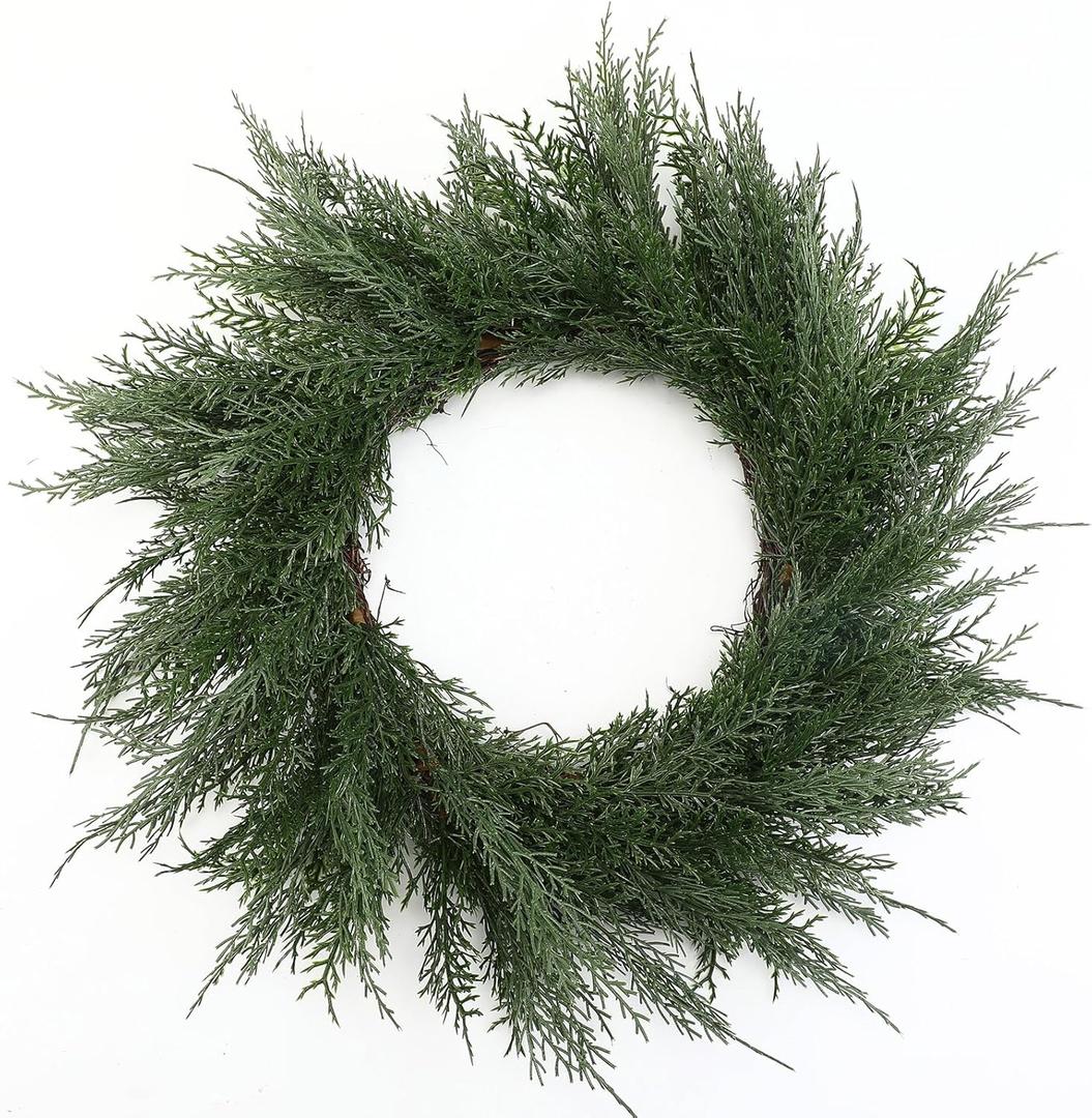 Zeyune 24 Real Touch Christmas Cedar Wreath for Front Door Extra-Full Large Artificial Green Pine Wreath Faux Pine Green Wreaths for Xmas Home Indoor Outdoor Wall Window Farmhouse Fireplace Decor