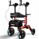 Lightweight Upright Rollator Walker All-Terrain Foldable with seat and Adjustable Height backrest, 300 lbs Capacity, 10" Front & 8" Rear Wheels for Seniors, Adults, bariatric, Includes Cane Holders