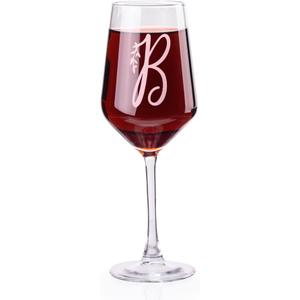 14 Ounce Classic Crystal Wine Glass,A-Z Monogrammed Wine Gifts For Women,Engraved Personalized Wine Glass,Funny Wine Lover Monogram Gifts For Women,Unique Wine Glasses Gift (S)
