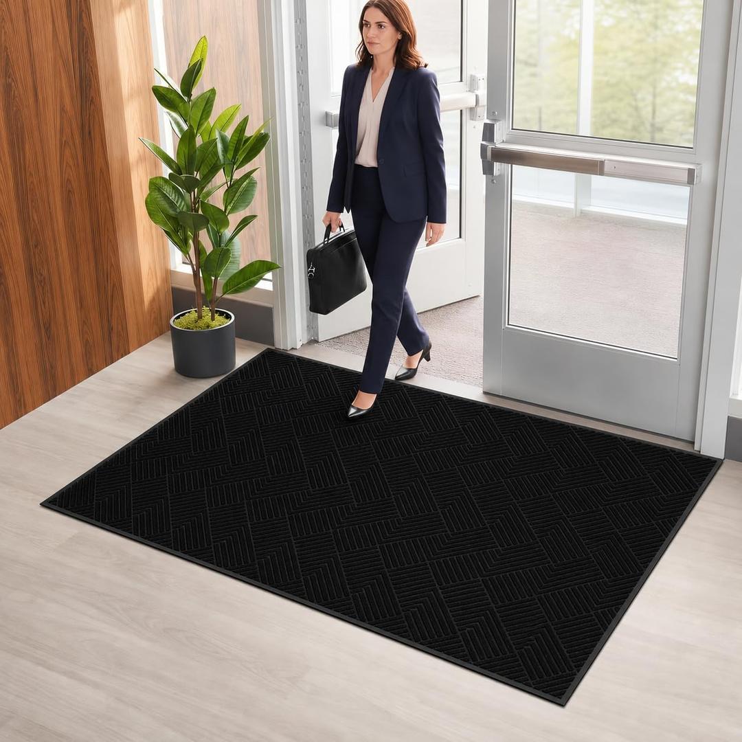 Front Door Mat Outside Entrance, 4' x 8' Oversized Heavy Duty Rubber Doormat, Large Low Profile Non Slip Door Mat, Trap Dirt and Moisture, Easy Clean Indoor Outdoor Entryway Mat, Black