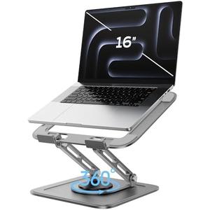 Adjustable Laptop Stand for Desk with 360 Base, Ergonomic Laptop Riser, Mount, Holder Notebook Computer Stand for MacBook Air Pro, HP, Dell, XPS, HP 16" Laptops - Gray