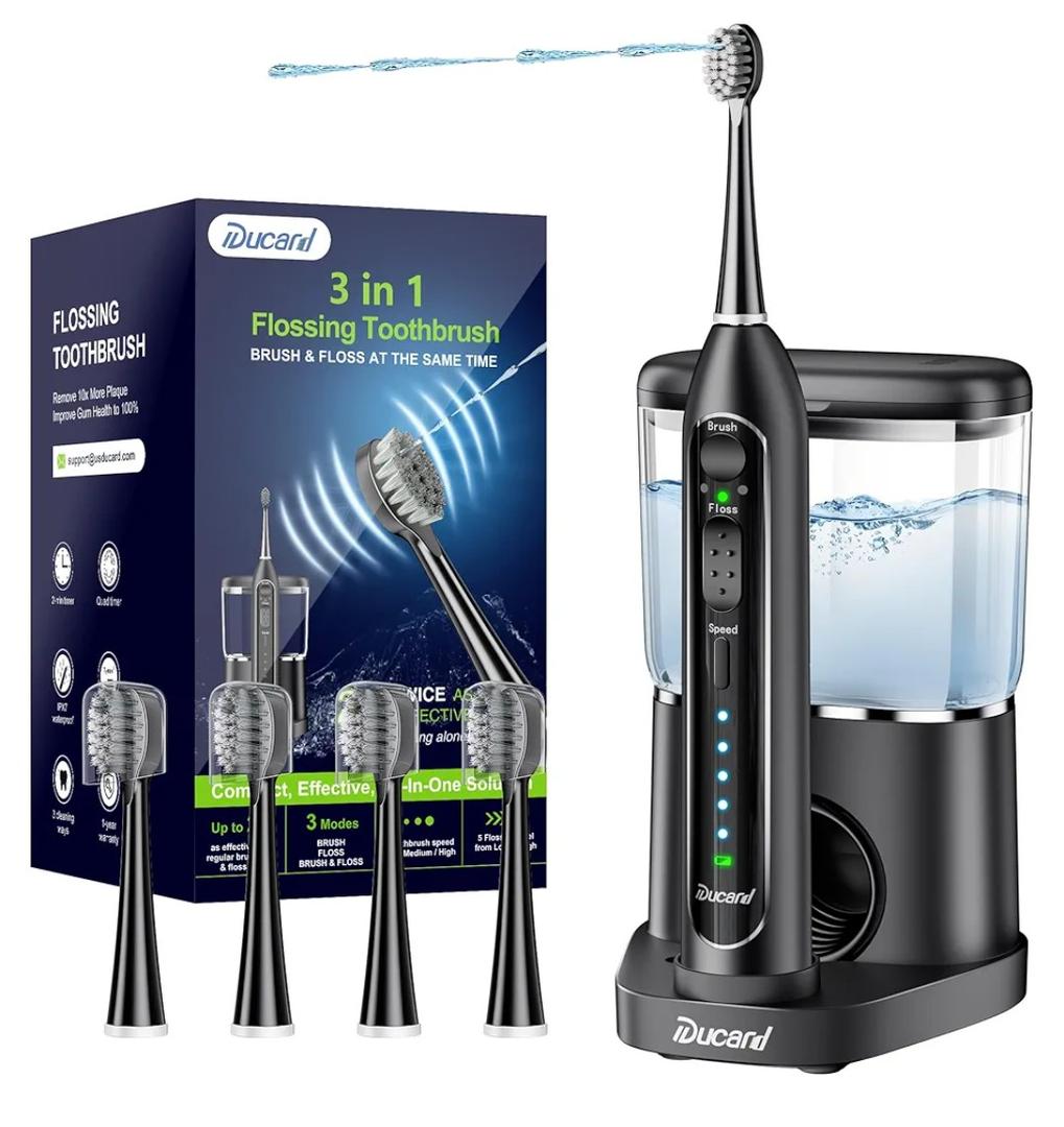 Electric Toothbrush & Water Flosser Combo in One,Water Flosser Professional for Teeth-Whiter Teeth & Healthier Gums –Electric Toothbrush with Flossing-Deep Black