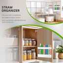 CIEO Straw Organizer for Cabinet Door Storage, 9.5" Large Acrylic Holder for Reusable Tumbler Straws Chopsticks Spoons, Adhesive Under Cabinet Mount Kitchen Container (White)