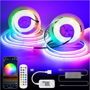 24V COB Led Strip Light 10mm Width/5760 LEDs, RGB COB Led Strip 32.FT/10M(2 rolls of 16.4FT/5M), Smart Led Strip Lights with Remote, Color Changing Dimmable, Flexible Tape Light for TV Led Backlights