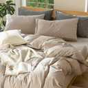 MooMee Bedding Duvet Cover Set 100% Washed Cotton Linen Like Textured Breathable Durable Soft Comfy (Heathered Taupe, King 104"x90")