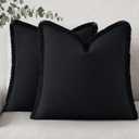 DecorUhome Summer Decorative Neutral Linen Fringe Euro Sham Throw Pillow Covers Set of 2 Black Pillow Covers with Tassels Soft Farmhouse Boho Accent Pillow Cases for Couch Bed Sofa 24x24 Inch