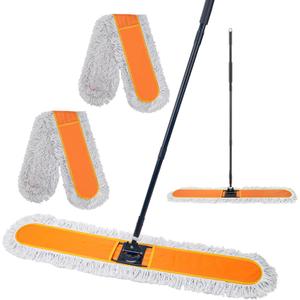 48" Commercial Dust Mops for Floor Cleaning, Heavy Duty Floor Duster Mop with 60" Long Handle, Industrial Wet Dry Sweeper Mops with 2 Reusable Mop Pads for Janitor Indoor Warehouse Gym Hotel