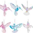 6 Pieces Hummingbird Ornaments Acrylic Hummingbird Figurines Large Crystal Pendants Shiny Iridescent Purple, Blue and Clear Bird Decoration