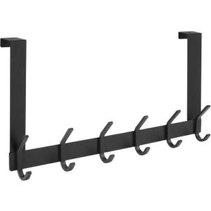 2 x TICONN Over The Door Hooks, 6 Heavy Duty Dual Coat Rack All Aluminium Coat Hanger for Jacket Hat Towel in Bathroom Bedroom Dorm(Black, 1PK)