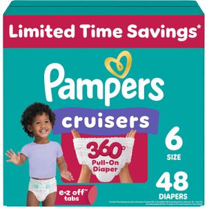 Pampers Diapers - Cruisers 360 - Size 6, 48 Count, Babyproof up to 100% Leakproof Pull-On Diaper