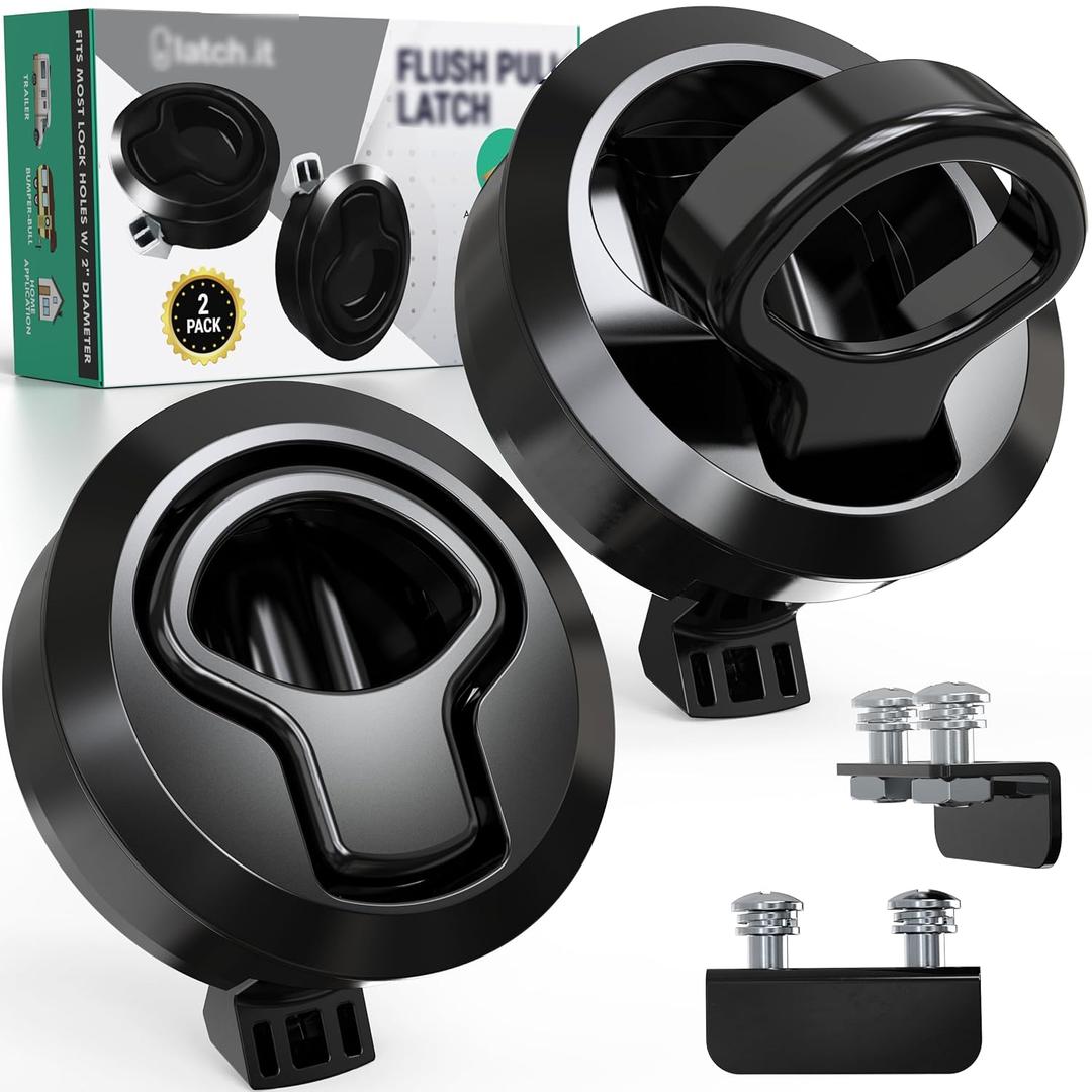 LATCH.IT 2-Pack RV & Boat Hatch Latches Black | Fits 2 Diameter & up to 0.5 Thickness Doors | Flush Mount RV Slam Latch & Boat Latch | Latches for Marine, Trailers, Camper, DIYers & Home Use!
