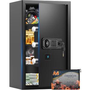 2.48 cubic feet Large Home Safe, Document Safe with Removable Shelf and Fireproof Waterproof Bag, Digital Security Safes With Led Light, Smart Alert, Backup Keys, Large Safety Box For Money Jewelry (5.0 CUFT)