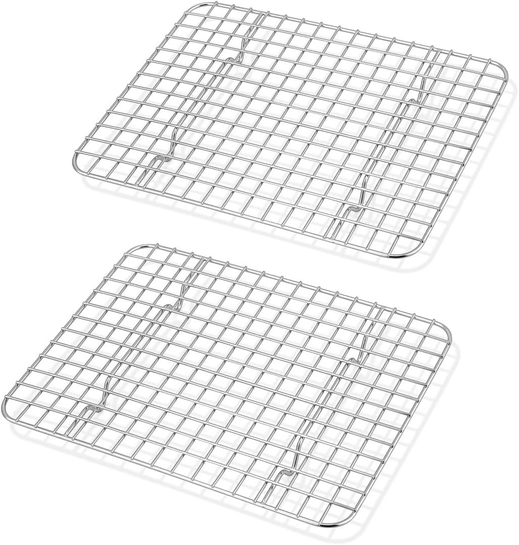 TeamFar Mini Cooling Rack Set of 2, Stainless Steel 8.75 x 6.25 Toaster Oven Grid Rack for Baking Roasting Broiling Grilling, Bakeable Rack for Cookies, Non-Toxic & Heavy Duty, Dishwasher Safe