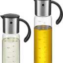 Vucchini Large Olive Oil Dispenser Bottle Kitchen Cooking Oil Dispenser Auto Flip Soy Sauce Container -Stainless Steel Leakproof Vinegar Glass Cruet (10 oz and 17 oz Set)