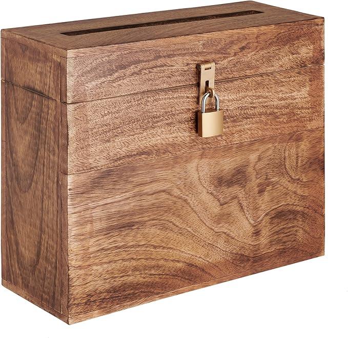 Wedding Card Box with Lock and Card Slit 12"X10"X4.5"- Distressed Finish Gift Card Box Wishing Well Card Box for Weddings, Receptions, Birthdays, Graduations, Baby Showers, Honeymoon Funds (Burnt)