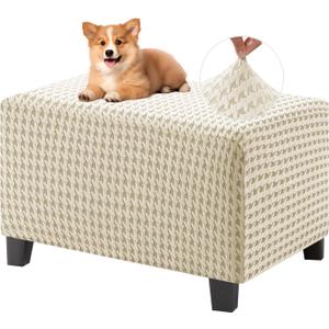 MAXIJIN Stretch Ottoman Cover Rectangular Ottoman Slipcovers for Footstool with Elastic Band Square Folding Storage Stool Furniture Protector Removable Washable (Large, Beige)