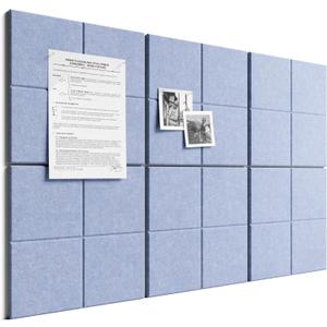 Bumusty Large Felt Bulletin Board, 36" x 24" Cork Board Alternative, 6-Pack Wall Tiles with 4-Compartment Design, 30 Push Pins, 40 Adhesive Tabs, Ideal for Office & Home Decor, Soft Periwinkle