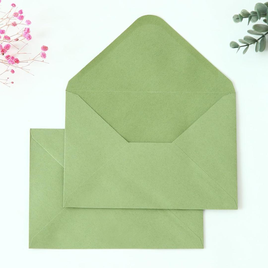 100 Pack A7 Envelopes, 5.25 x 7.25'' Sage Green Envelopes, Perfect For 5 x 7'' Wedding Invitation Cards, Graduation Invite, Greeting Cards, Announcements, Photos