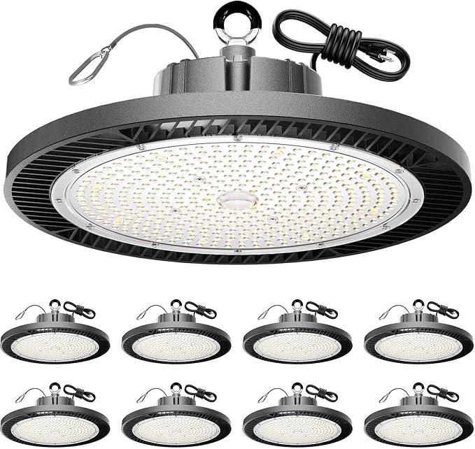 ED High Bay Lights 8pack 200W 5000K 30000LM 100V-277V 5FT US Plug AC100-277V Play& Plug&5ft Cable High Bay LED Shop Lights for Warehouse Workshop Gym Garage Barn, Size: 200W-8PACK