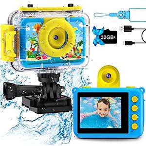 Pool Toy & Kids Underwater Camera 99FT Waterproof Kid Action Camera 1080P Video&20MP Photo with Flip Lens, Includes 32GB Card for Diving Swimming Beach Snorkeling.Birthday Gift for Boys - GKTZ