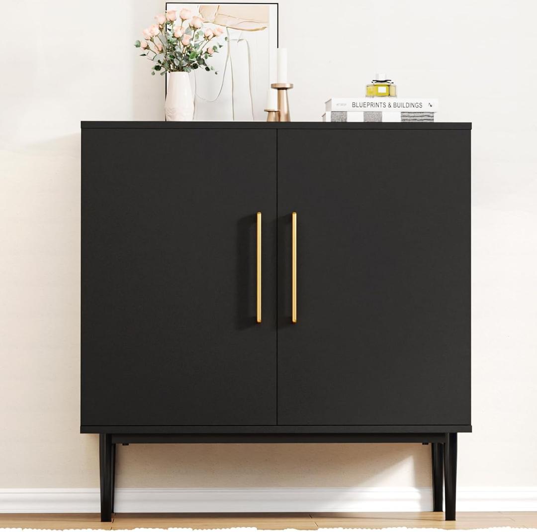 Modern, Free Standing Cabinet, Black Sideboard and Buffet Storage with Doors, Wood Accent Cabinet for Living Room, Hallway, Entryway, Dining Room, Bedroom (1, Black)