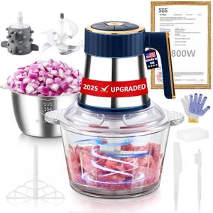 5-in-1 Electric Food Processor800W Powerful German Motor6 Titanium Steel Blades | 6S Meat GrindingMeat Grinder for Kitchen Use, Food Chopper for Vegetable, Fruits, Nuts, Baby & Pet Food(Blue)