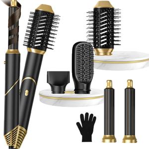 5 in ONE Blow Dryer Brush, Curling Wand Hair Styling Tools Set, Ionic Hot Air Hair Dryer, Massage Oval Hair Dryer, Left&Right Hair Curlers 100-120V